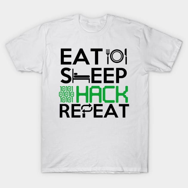 Eat Sleep Hack Repeat Hacker tshirt hacking gift T-Shirt by Mesyo